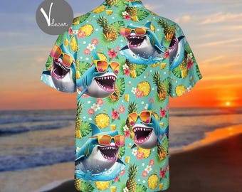 Funny Shark Pineapple Hawaiian Shirt, Summer Aloha Beach Top, Men Women Shark Lover