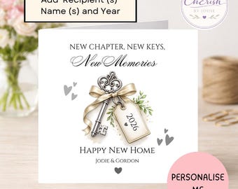 Personalised New Home Card | Custom Names & Year Housewarming Card | New Chapter New Keys New Memories | New House Congratulations
