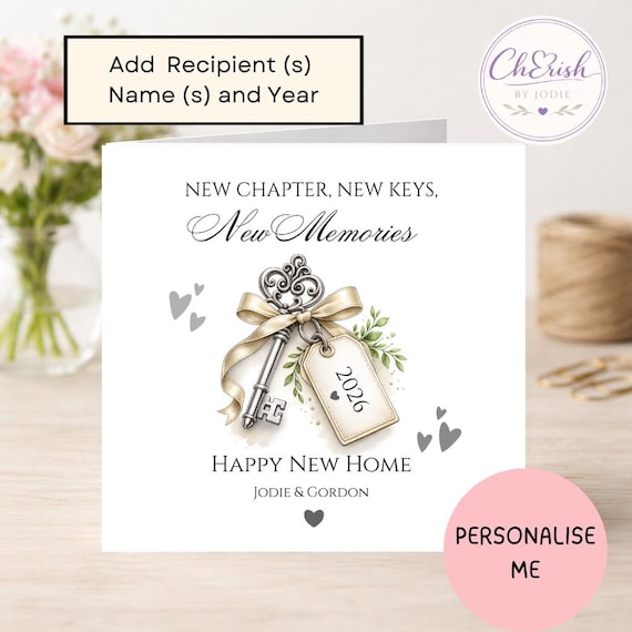 Personalised New Home Card | Custom Names & Year Housewarming Card | New Chapter New Keys New Memories | New House Congratulations