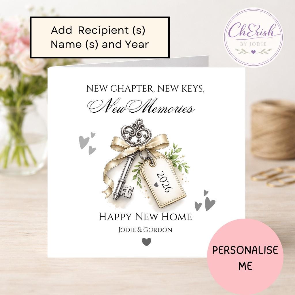 Personalised New Home Card | Custom Names & Year Housewarming Card | New Chapter New Keys New Memories | New House Congratulations