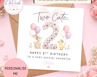 Personalised 2nd Birthday Card Girl | Cute Birthday Card | Floral Number 2 Card | Any Name Birthday Card | Daughter Granddaughter Niece