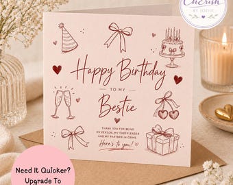 Bestie Birthday Card | Cute Best Friend Birthday Card | Funny Friendship Card | Birthday Card for Best Friend | Girly Aesthetic Card for Her