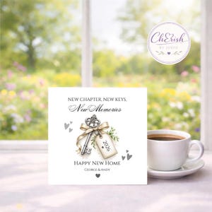Personalised New Home Card | Custom Names & Year Housewarming Card | New Chapter New Keys New Memories | New House Congratulations immagine 2