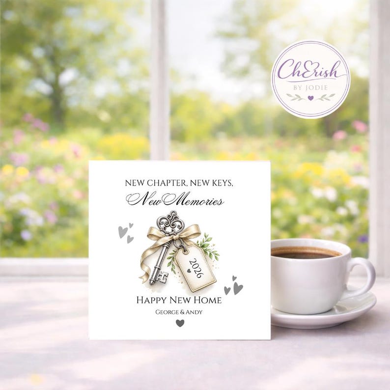 Personalised New Home Card | Custom Names & Year Housewarming Card | New Chapter New Keys New Memories | New House Congratulations immagine 2