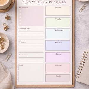 2026 Weekly Planner | ADHD Friendly Minimalist Schedule Organizer Week Schedule (Digital Download)