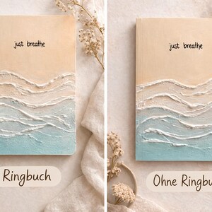 Hand-painted A5 notebook "Just Breathe" – Acrylic/texture paste cover – Mindfulness Journal – Handmade Texture Notebook