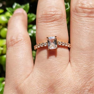 14K Gold Plated Rectangular Sparkling Halo Ring | Cubic Zirconia Wedding Band