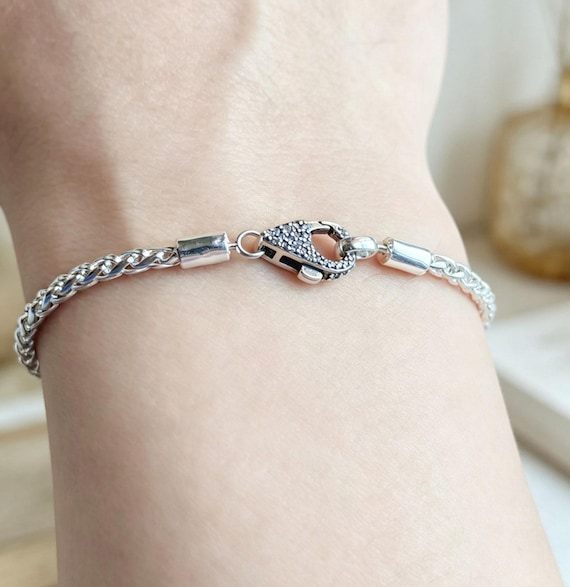 Pavé Clasp Foxtail Chain Bracelet | 925 Sterling Silver Charm