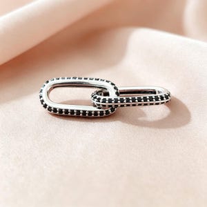 Sterling Silver Pavé Double Link Charm, Black Crystal ME Styling Bracelet Necklace