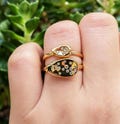 14K Gold Plated Oval Signet Ring | Pave Cubic Zirconia Pebble Design product logo