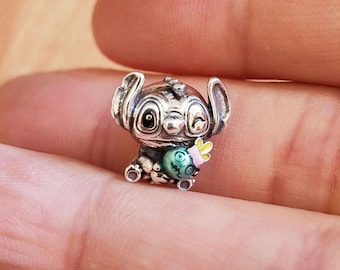 Charm de Stitch y Scrump, colgante de plata de ley 925 con personaje de dibujos animados.