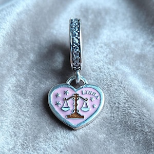 Sterling Silver Engravable Libra Dangle Charm, Personalized Zodiac Heart Pendant