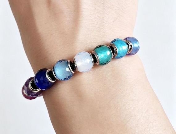 Handmade Petite Facets Murano Glass Bead, Sterling Silver Core, Pandora Compatible Charm