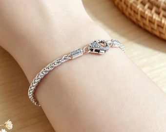 Pavé Clasp Foxtail Chain Bracelet | 925 Sterling Silver Charm