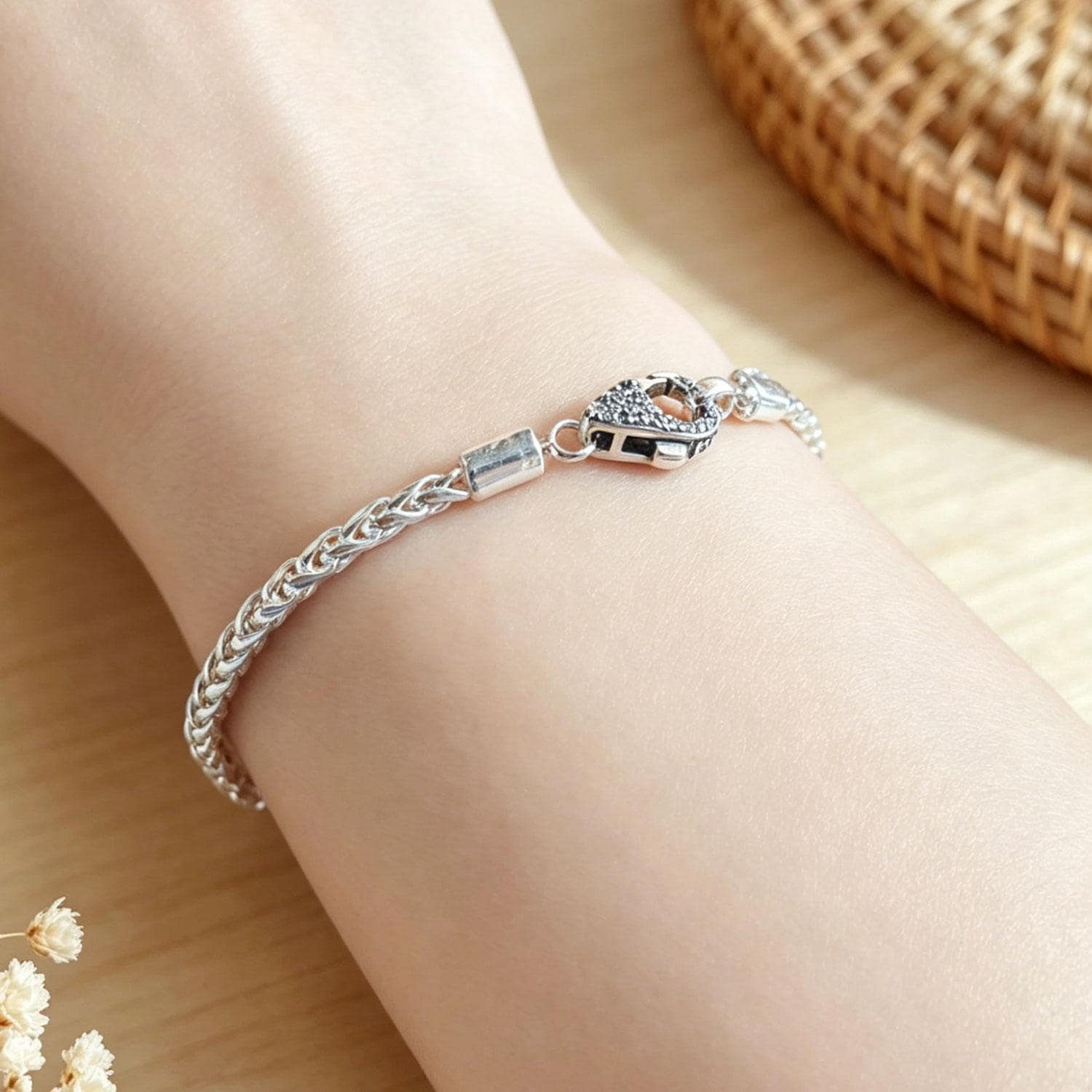 Pavé Clasp Foxtail Chain Bracelet | 925 Sterling Silver Charm