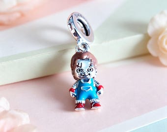 Ciondolo a forma di bambola Chucky, in argento sterling 925 con smalto, personaggio del film horror.