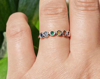 Anillo de las Gemas del Infinito de Marvel, plata de ley 925, anillo con gema arcoíris inspirado en los Vengadores.
