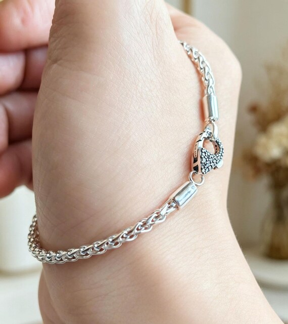 Pavé Clasp Foxtail Chain Bracelet | 925 Sterling Silver Charm