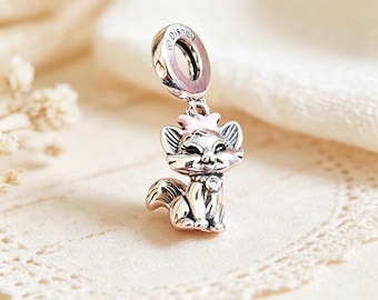 Pulsera con dije de Marie de Los Aristogatos, colgante de gato de dibujos animados con lazo rosa de plata de ley 925