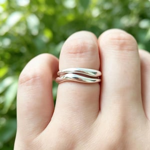 925 Sterling Silver Vågiga Stapelringar Set | Organiska Böjda Vridna Bandringar