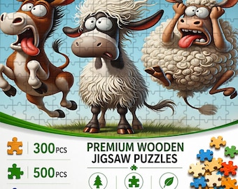Funny Donkey & Sheep Farm Jigsaw Puzzle, 300/500/1000pcs Wooden Puzzle, Whimsical Decor, Gift for Farm Lovers, Family Activity, Funny Gift