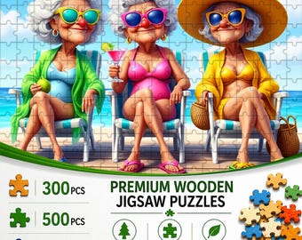 Divertido rompecabezas de fiesta playera con cócteles para la abuela, 300/500/1000 piezas, rompecabezas de madera, decoración de verano, regalo para amantes de la playa y los cócteles, regalo para la abuela