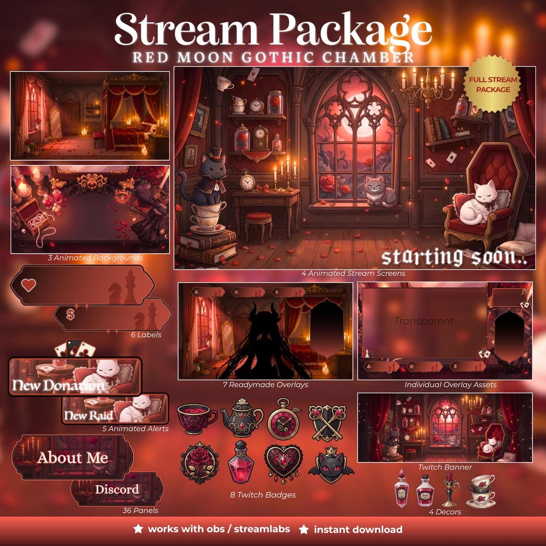 Dark Fantasy Gothic Stream Pack Red Vtuber Overlay Pack Cozy Gothic ...
