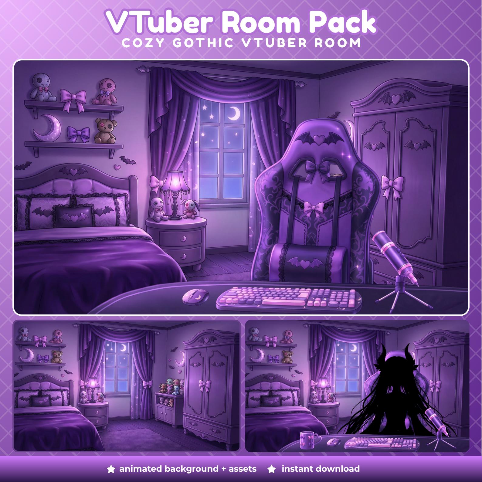 Cozy Gothic Vtuber Room Asset Pack Purple Room Vtuber Background Dark ...