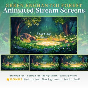 緑の魔法の森のTwitch画面、森のTwitchストリーミング画面、緑のストリームアニメーション、魔法のストリーム画面、Twitchアニメーションストリーム