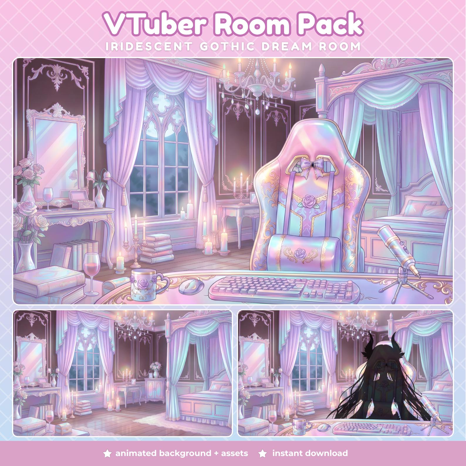 Pastel Dream Vtuber Room Asset Pack Iridescent Animated Background ...