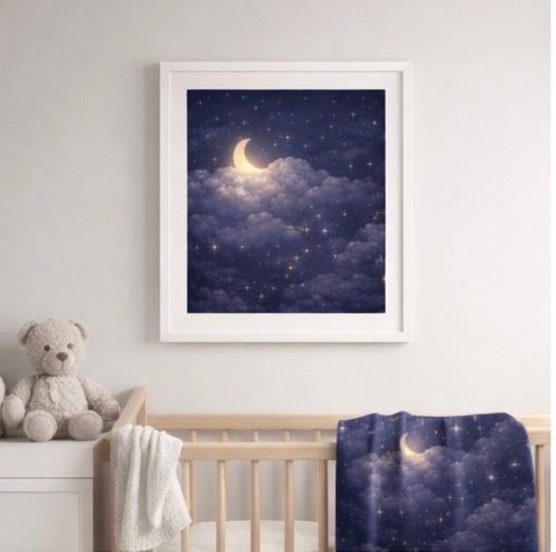 Celestial Moon Nursery Print, Night Sky Clouds, Stars (digital Download ...