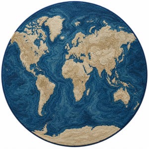 Hand Tufted World Map Rug, Round Blue Area Rug, Global Travel Carpet, Modern Office Rug, Large Map Rug for Living Room Decor
