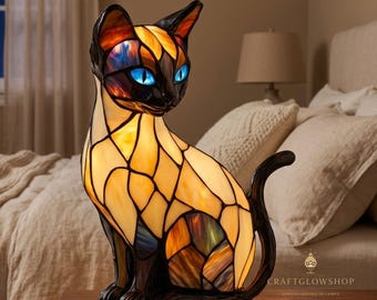 Lámpara de resina pintada a mano con forma de gato, linda luz nocturna LED con forma de gatito, lámpara de mesita de noche con forma de animal, decoración para guardería, regalo acogedor para la decoración del hogar