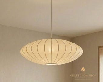 Japandi Silk Saucer Pendant Light White Ivory Wabi Sabi Nordic Ceiling Lamp E27 Minimalist Hanging Lighting Fixture Decor