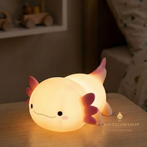 Axolotl Night Light for Kids, Cute Silicone Nursery Lamp, USB-C Rechargeable Dimmable Bedside Light with Timer