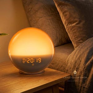 Reloj despertador con simulación de amanecer, lámpara con luz natural, sonidos relajantes, lámpara de mesita de noche