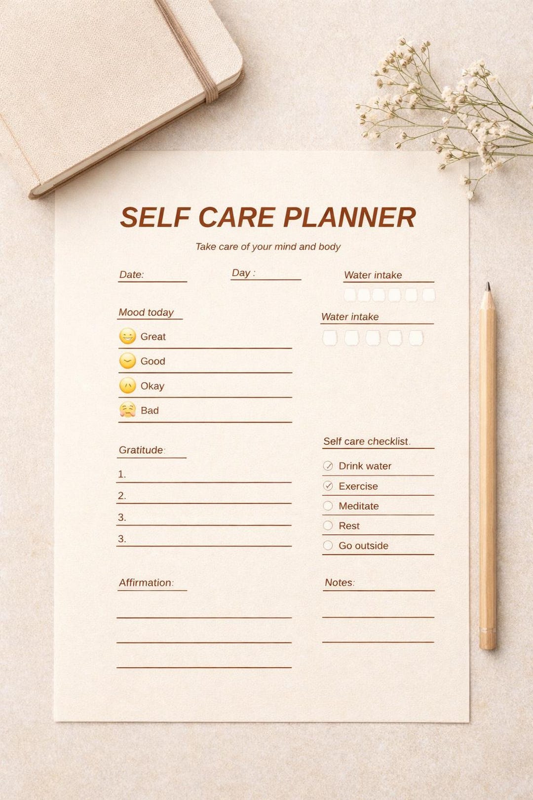 Self Care Planner Printable | Mental Health Planner | Wellness Planner ...