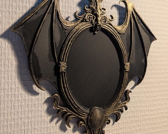Cadre Photo Gothique Chauve-souris Décoration Murale Sombre Halloween Miroir Sorcière Victorien Noir Or