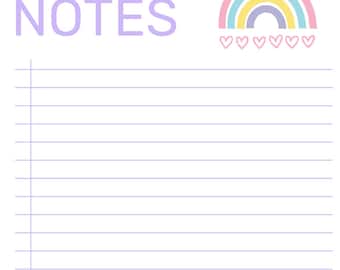 Pastel Rainbow Notes Page | Lined Paper for School, Journaling (Digital Download)