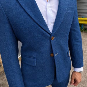 US | Blue Tweed 2 Piece Suit | Wedding | Cottage | Vintage | Peaky Blinder | Groom