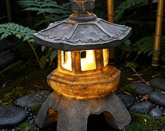 Japanische Pagodenlaterne: Solar-Zen-Garten-LED-Licht, Außendekor im Steinstil, friedliche Lampe, Gartendekorlampe