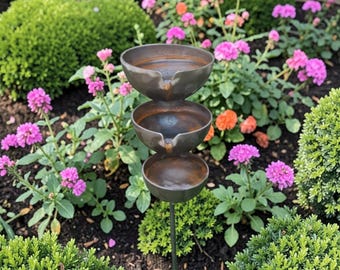 Rustic Metal 3-Bowl  Zen Garden Fountain Stake: Outdoor Décor