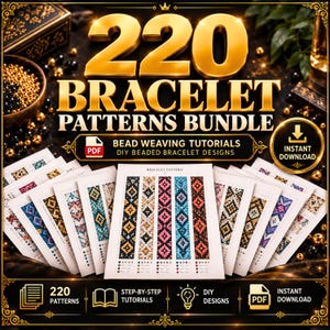 Bundel met 220 armbandpatronen (PDF), tutorials voor kralenweven, doe-het-zelf ontwerpen voor kralenarmbanden (direct te downloaden)