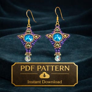 Patrón en PDF para pendientes de estrella con cuentas, tutorial de cristales Rivoli, joyería con cuentas pequeñas (descarga instantánea)