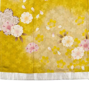 Furisode Sidenkimono - Senapsgult Sakura Körsbärsblom, Vintage Japansk kimono bild 7