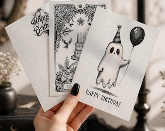 Personalized Alternative Birthday Card, Goth Emo Skeleton Postcard, Custom Name