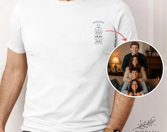 Custom Embroidered Family Portrait Shirt, Personalized Last Name Tee, Father's Day Gift for Dad, Family Outline T-Shirt