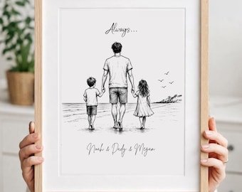Personalized Dad Portrait, Custom Father and Kids Print, Digital Download, Father's Day Gift