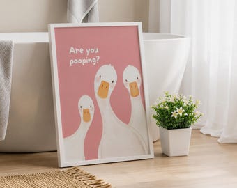 Funny Goose Bathroom Print – Whimsical Wall Art – Colourful Poster- Typography Art