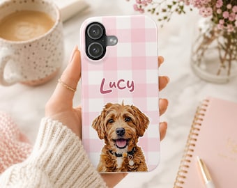 Custom Pet Photo Phone Case, Personalized Name, Dog Cat Memorial Art